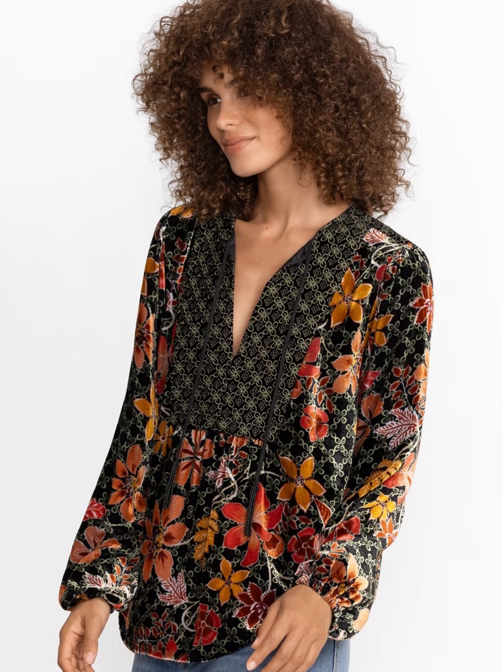 Johnny Was JASMOON FLORE VELVET CURVED HEM BLOUSE XL - Picture 3 of 7